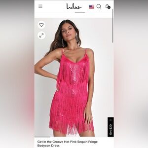 Lulus Get in the Groove Pink Sequin Fringe Bodycon Dress